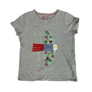 Mini Boden Gray Pom Pom Bird Applique T-Shirt size 6-7